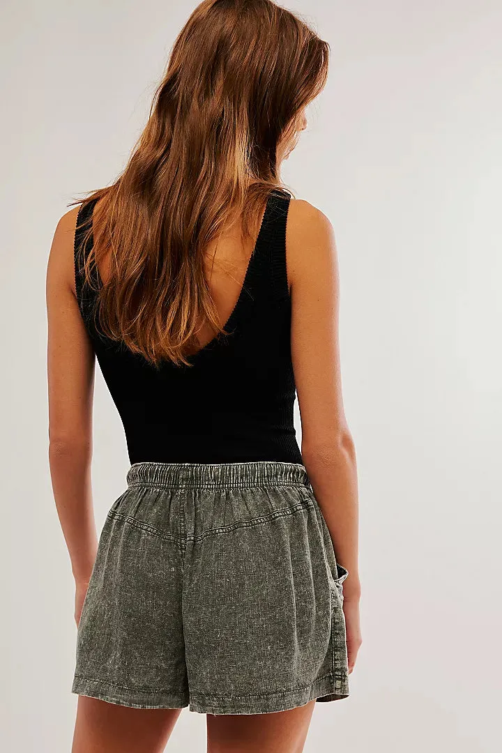 FREE PEOPLE WESTMORELAND LINEN SHORTS - DRIED BASIL