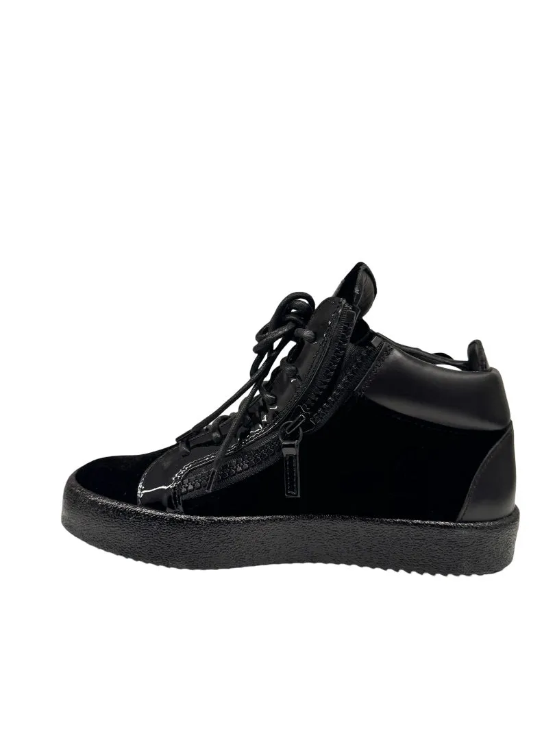 Giuseppe Zanotti Black Velvet Sneaker with Chrome Wings. Size: 41