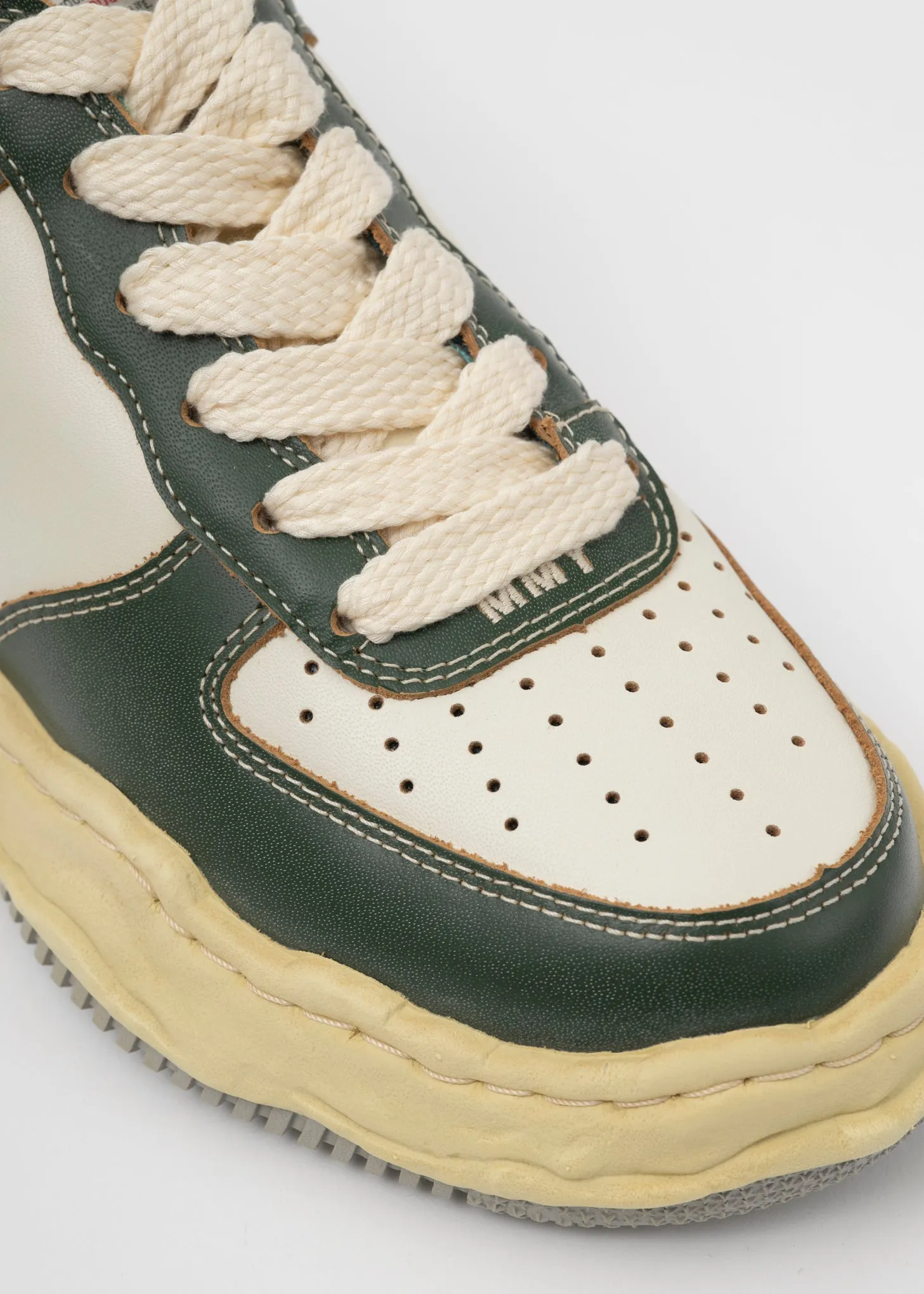 GRN/WHT OG Sole Vintage Effect Leather Low-TopSneaker (WAYNE LOW)
