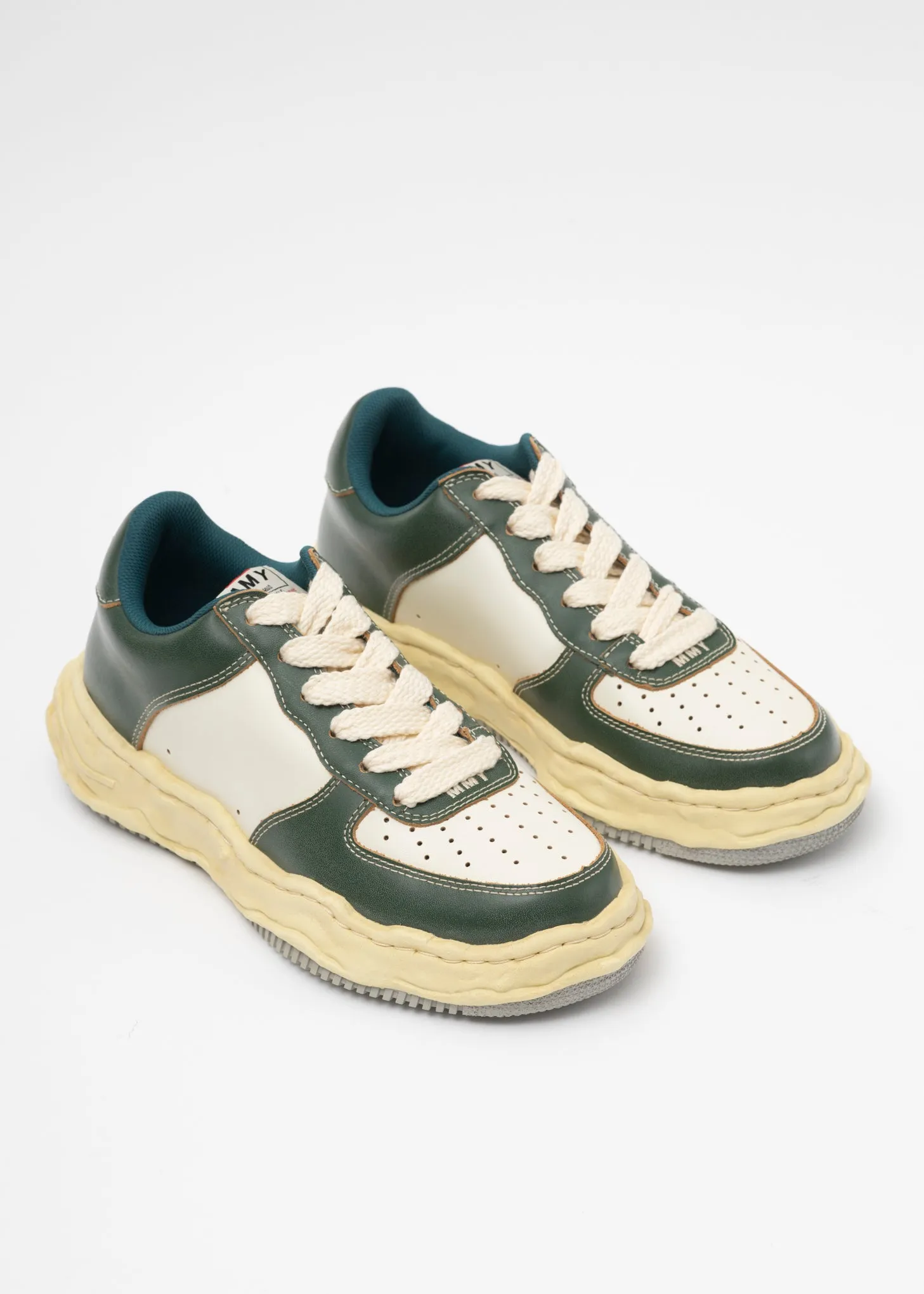 GRN/WHT OG Sole Vintage Effect Leather Low-TopSneaker (WAYNE LOW)