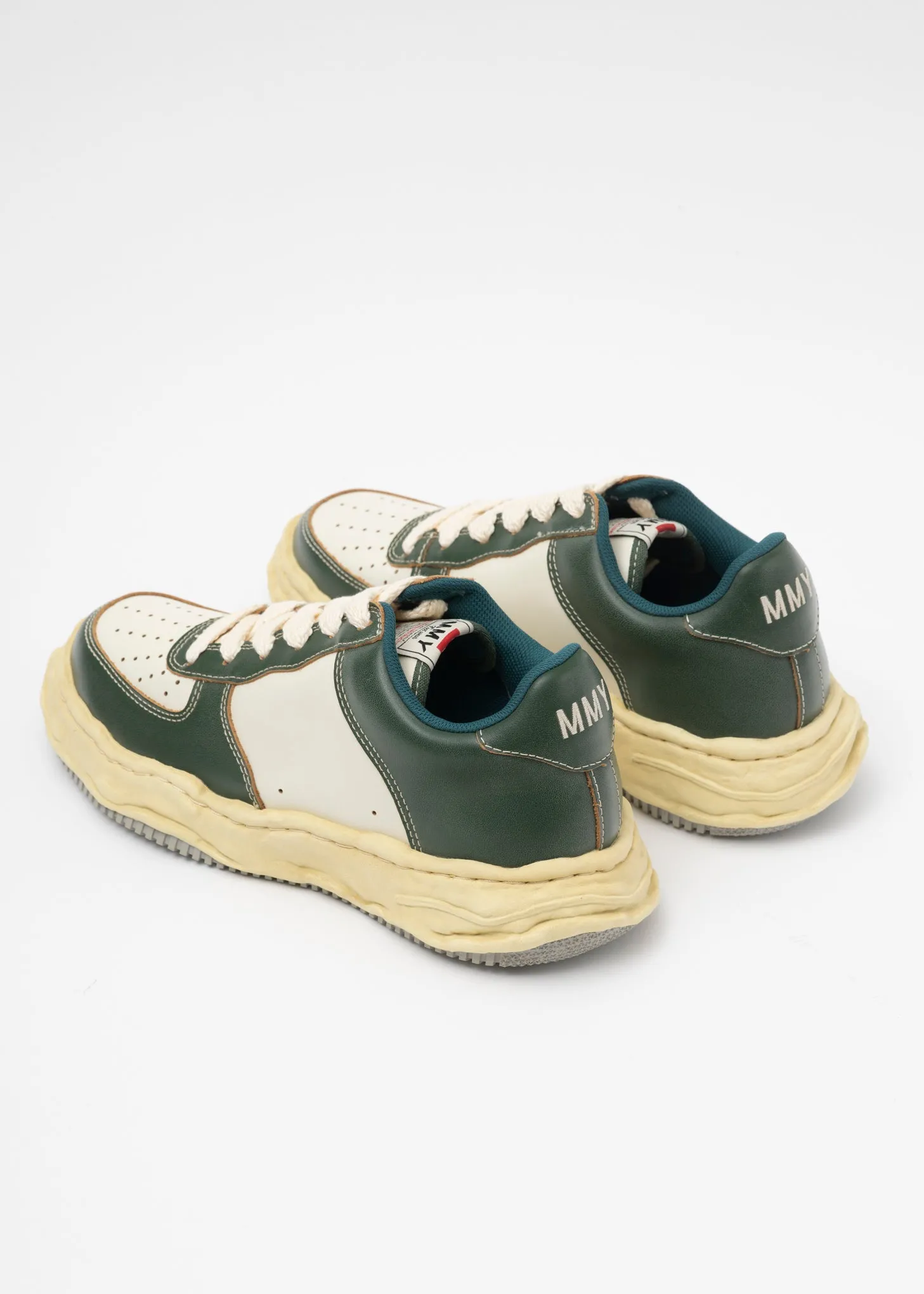 GRN/WHT OG Sole Vintage Effect Leather Low-TopSneaker (WAYNE LOW)