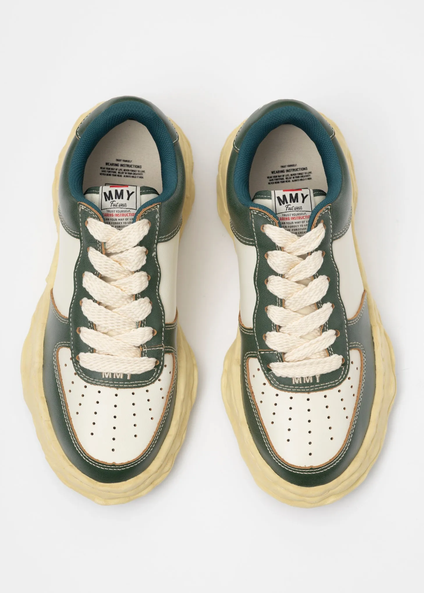 GRN/WHT OG Sole Vintage Effect Leather Low-TopSneaker (WAYNE LOW)