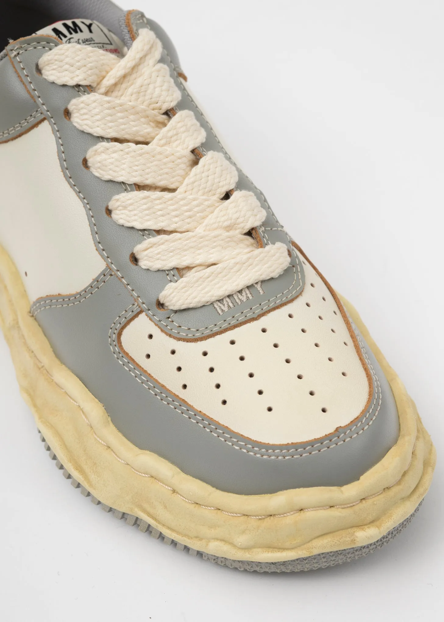 GRY/WHT OG Sole Vintage Effect Leather Low-TopSneaker (WAYNE LOW)