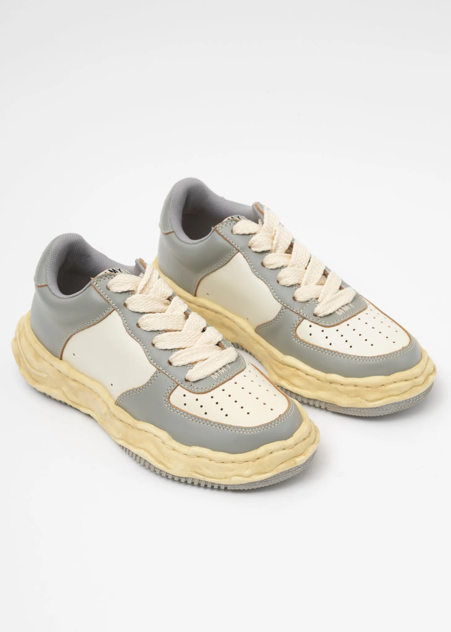 GRY/WHT OG Sole Vintage Effect Leather Low-TopSneaker (WAYNE LOW)