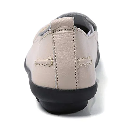Harence Shoes for Women Casual Slip On Driving Loafers Comfortable Leather Outdoor Walking Flat Shoes Beige
