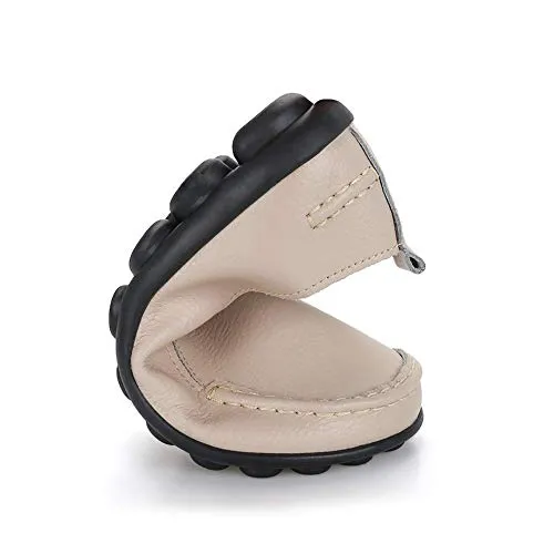 Harence Shoes for Women Casual Slip On Driving Loafers Comfortable Leather Outdoor Walking Flat Shoes Beige