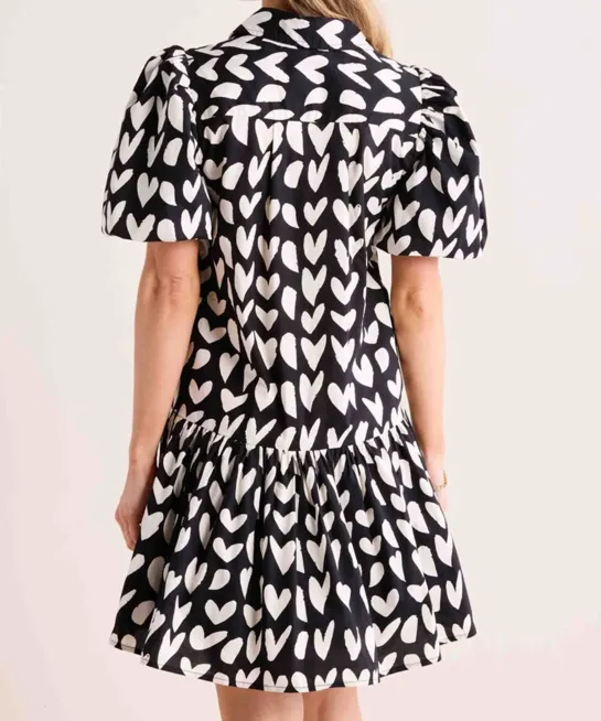 Heart Print Mini Dress - Black