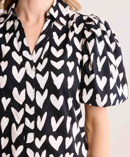 Heart Print Mini Dress - Black
