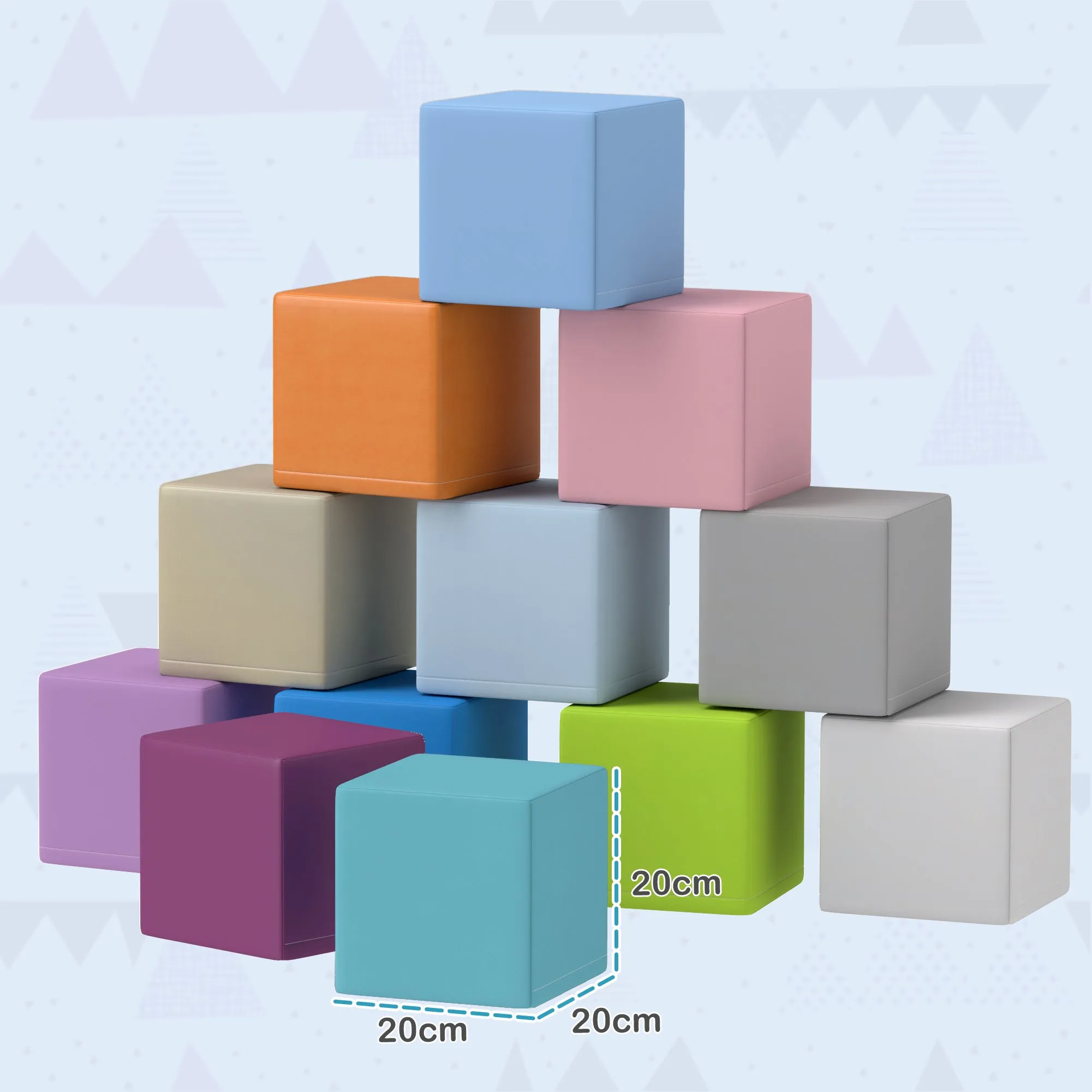 HOMCOM 12 PCs Soft Play Blocks, Soft Foam Toy, Building and Stacking Blocks for Kids, Blue