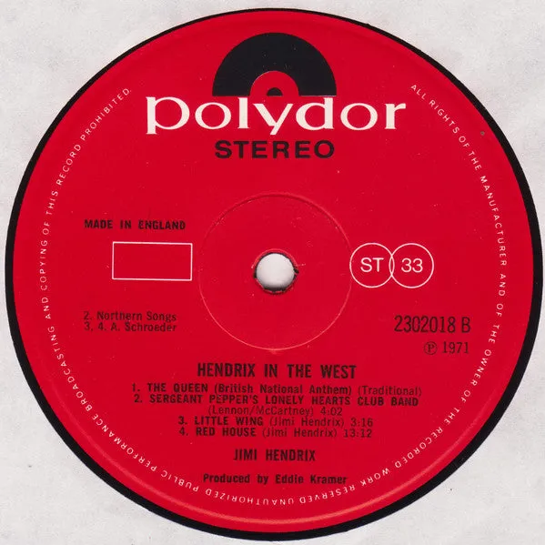 Jimi Hendrix - Hendrix In The West (LP, Album, Gat) (VG )