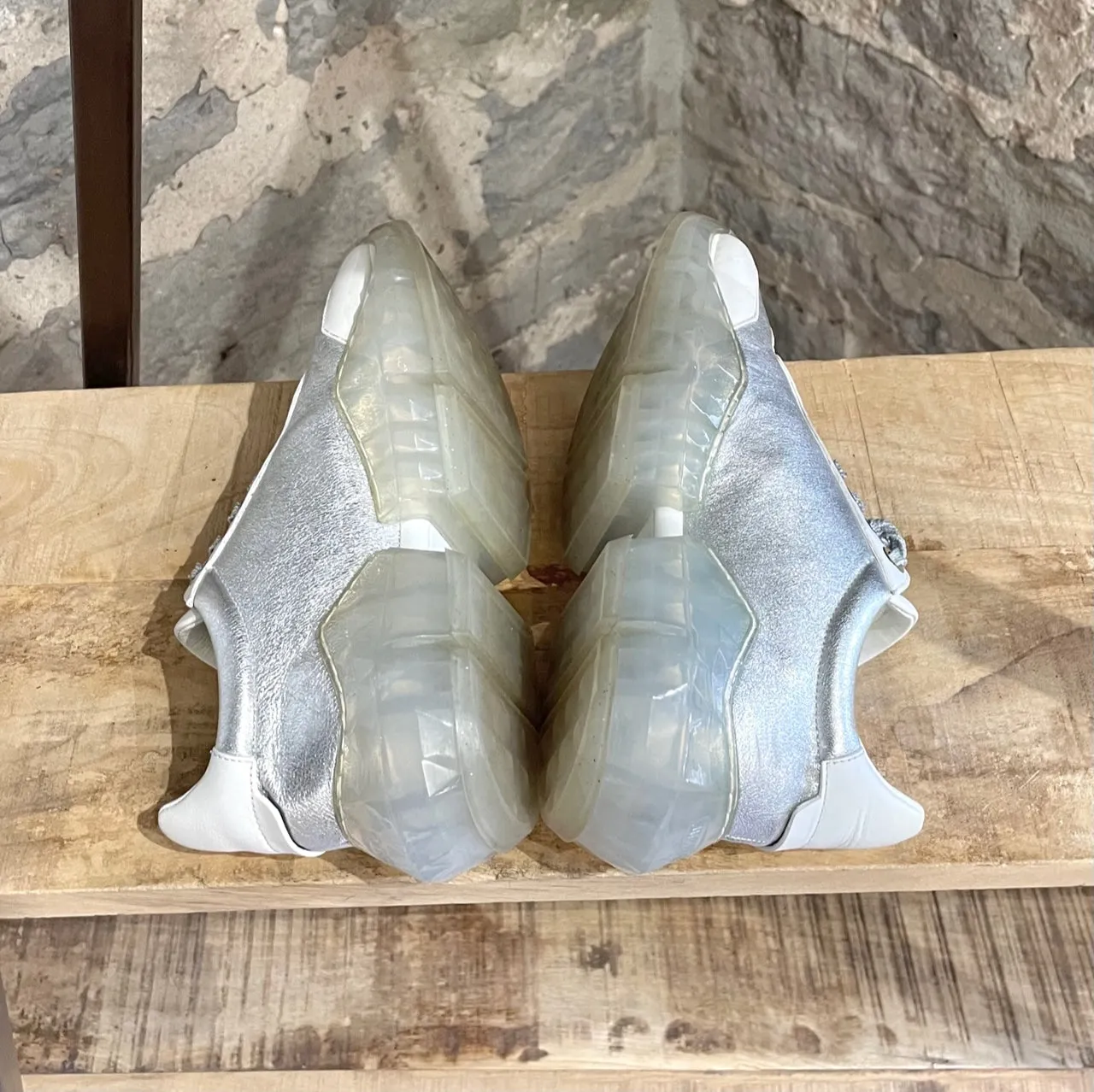Jimmy Choo Silver Metallic White Diamond Oversized Sneakers