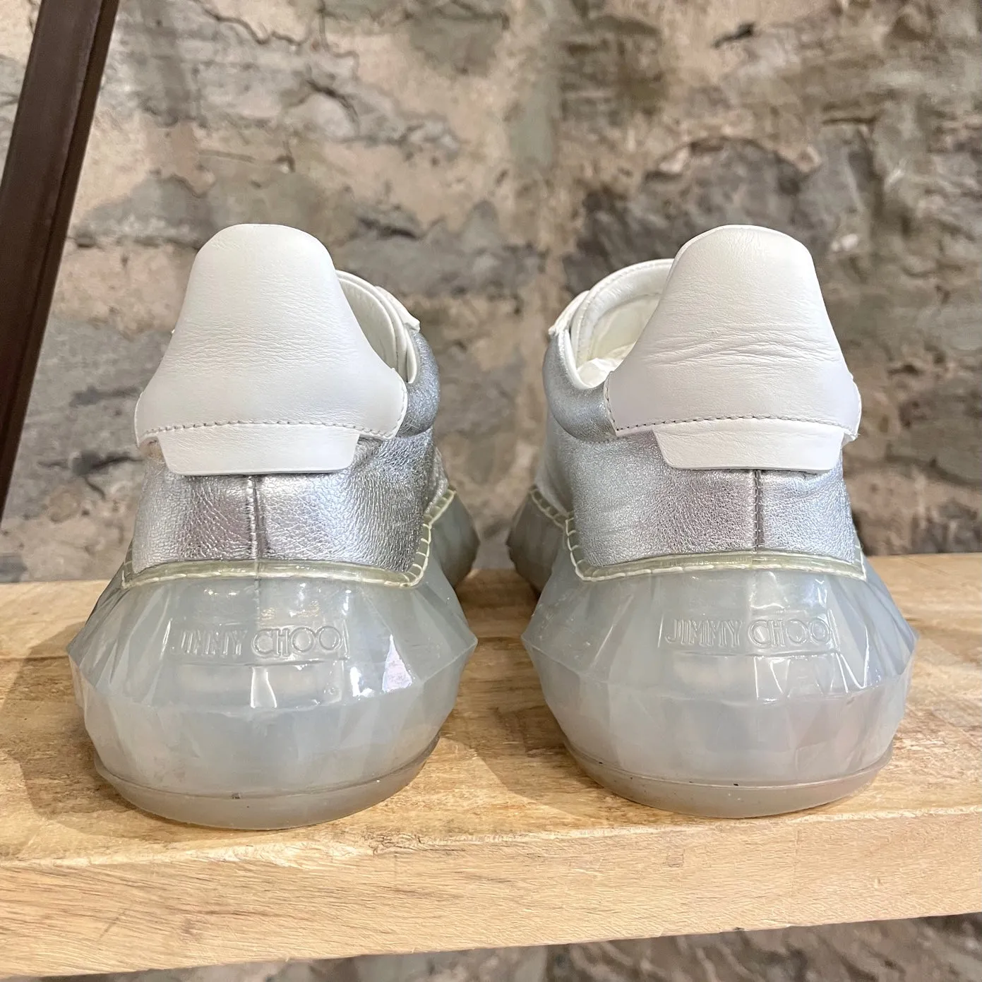 Jimmy Choo Silver Metallic White Diamond Oversized Sneakers