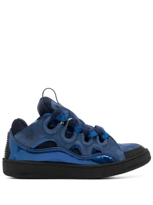 LANVIN Metallic Leather Curb Sneakers Majorelle Blue
