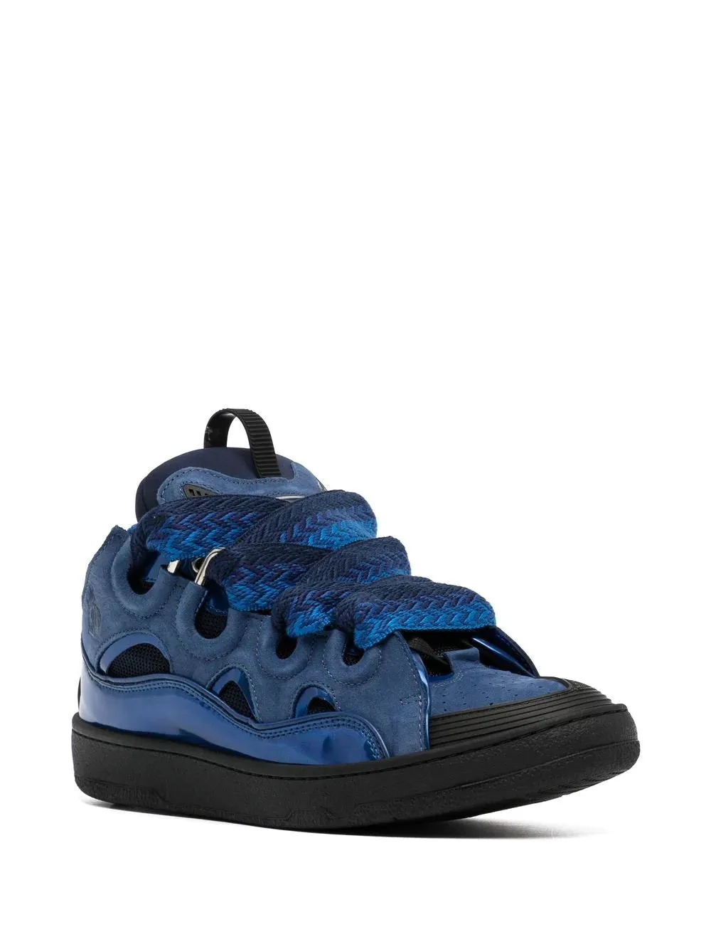 LANVIN Metallic Leather Curb Sneakers Majorelle Blue