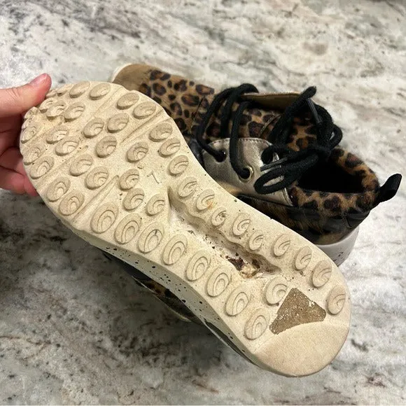 Leopard Metallic Chunky Heel Sneakers Size 7