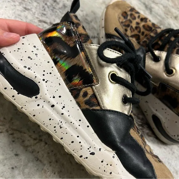 Leopard Metallic Chunky Heel Sneakers Size 7