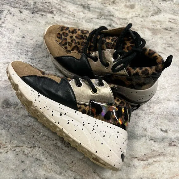 Leopard Metallic Chunky Heel Sneakers Size 7