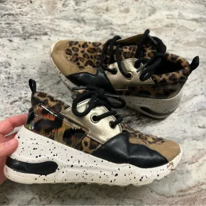 Leopard Metallic Chunky Heel Sneakers Size 7