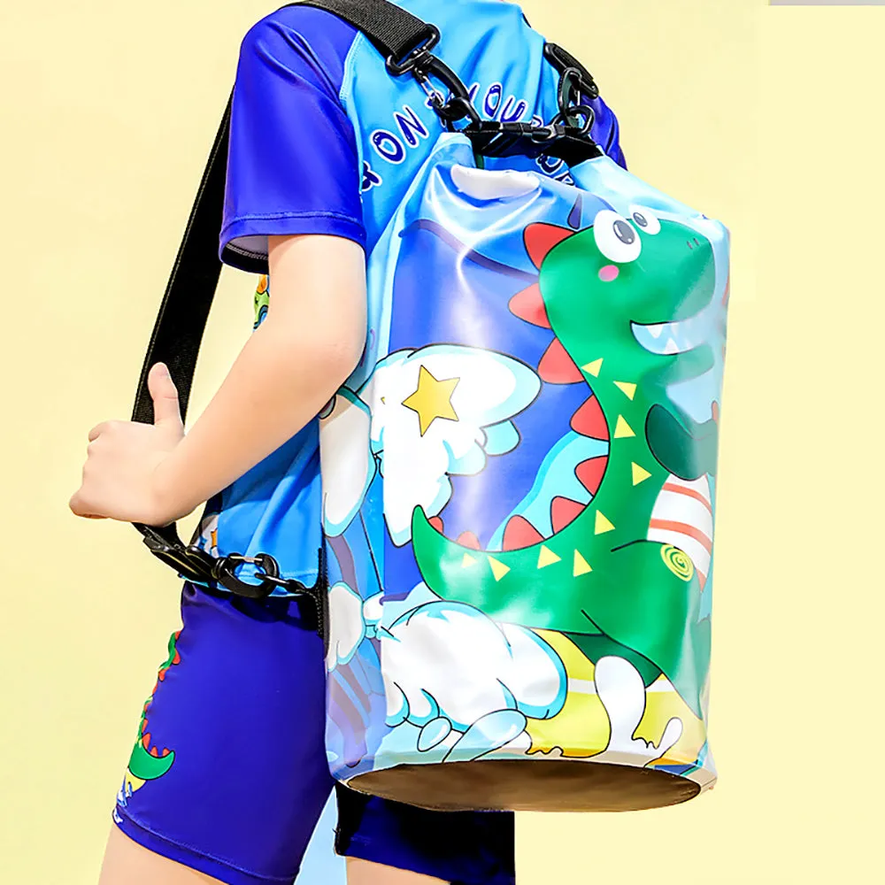 Little Surprise Box, Blue Dino Big Size Clip on & Backpack style Waterproof Swimming Bag/ Beach Bag