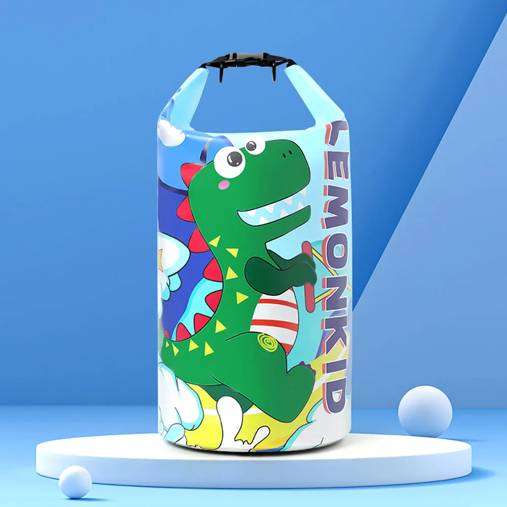 Little Surprise Box, Blue Dino Big Size Clip on & Backpack style Waterproof Swimming Bag/ Beach Bag