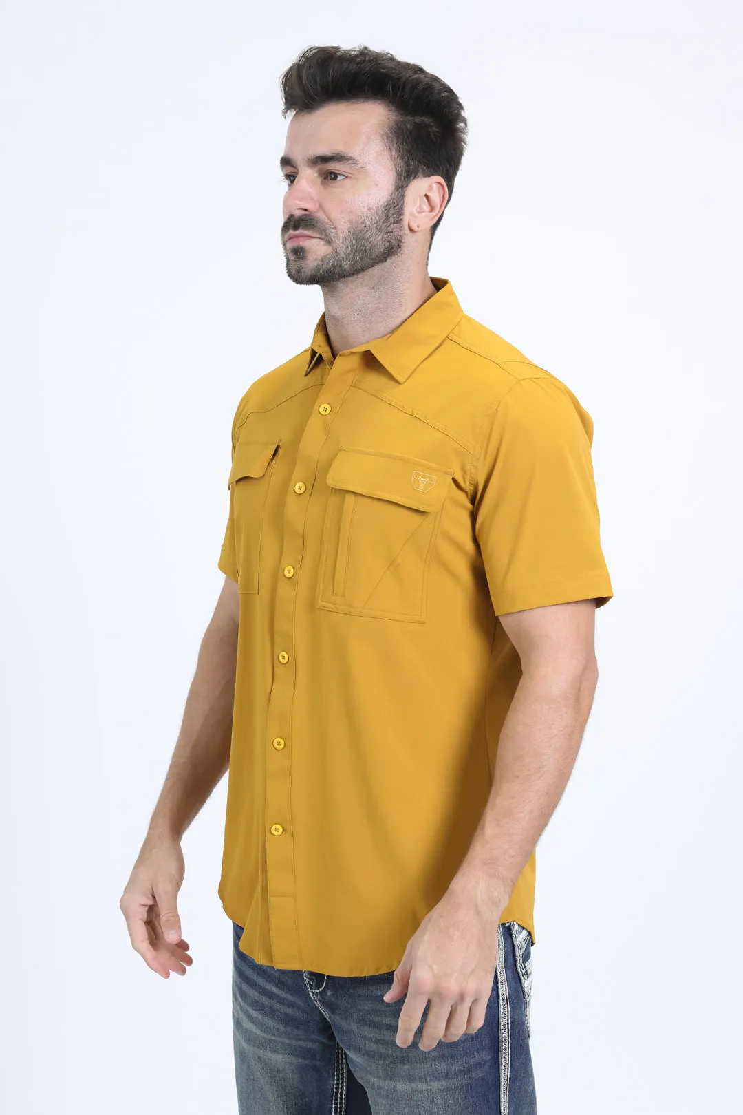 Mens Performance Classic Fit Short Sleeve Mustard Shirt