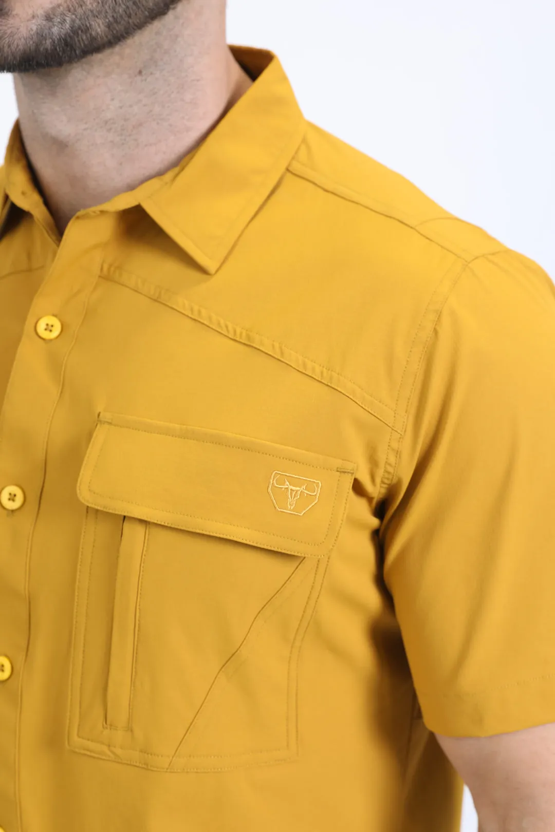 Mens Performance Classic Fit Short Sleeve Mustard Shirt