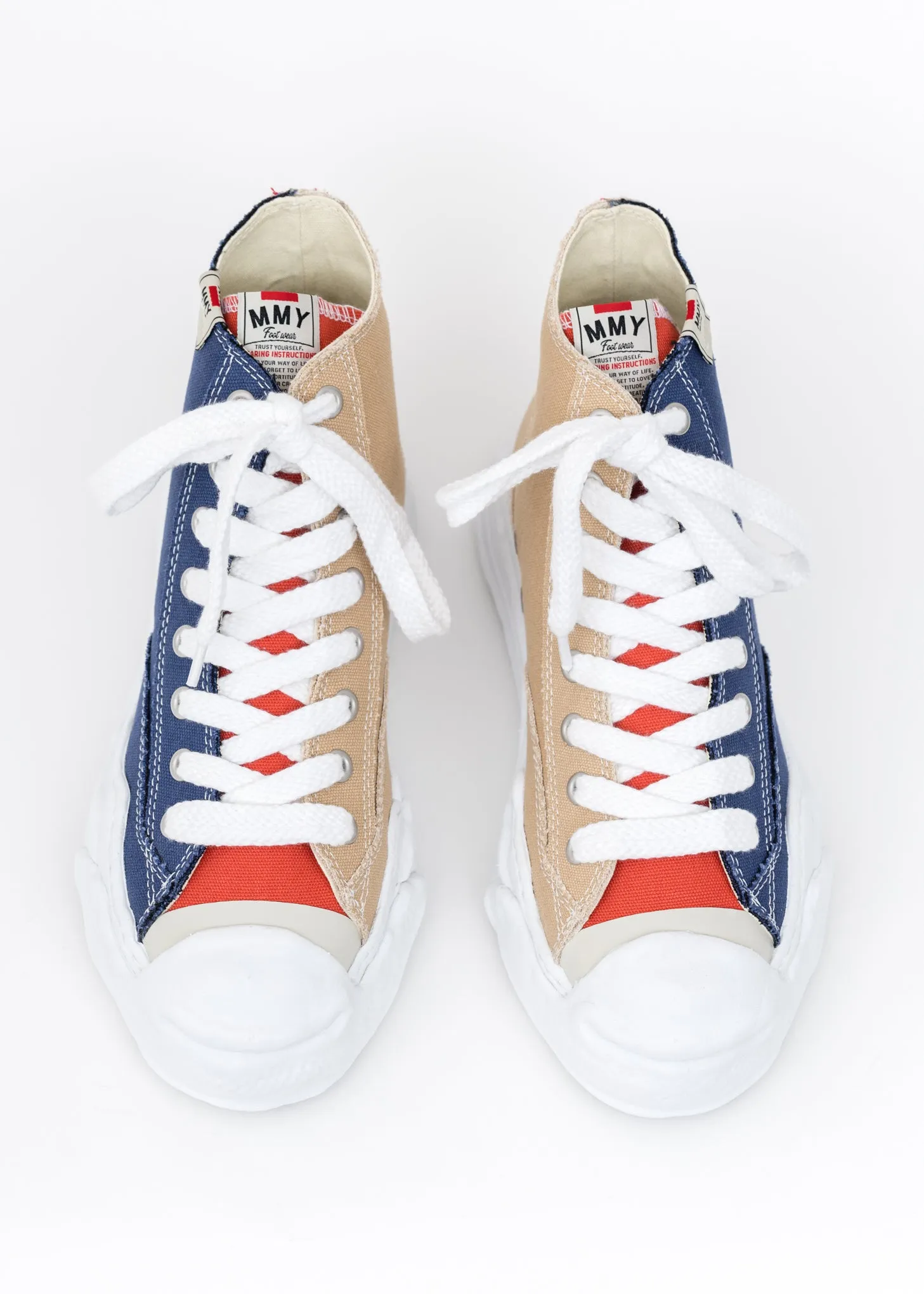 Navy And Beige Original Sole Toe Cap Canvas Hicut Sneaker