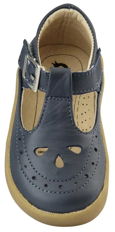 Old Soles Girl's 5011 Royal Shoe Premium LeatherT-Strap Sneaker Shoe, Navy