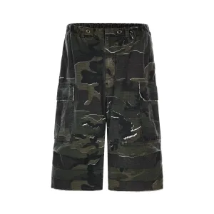 Oversized Retro Washed Camouflage Baggy Jort
