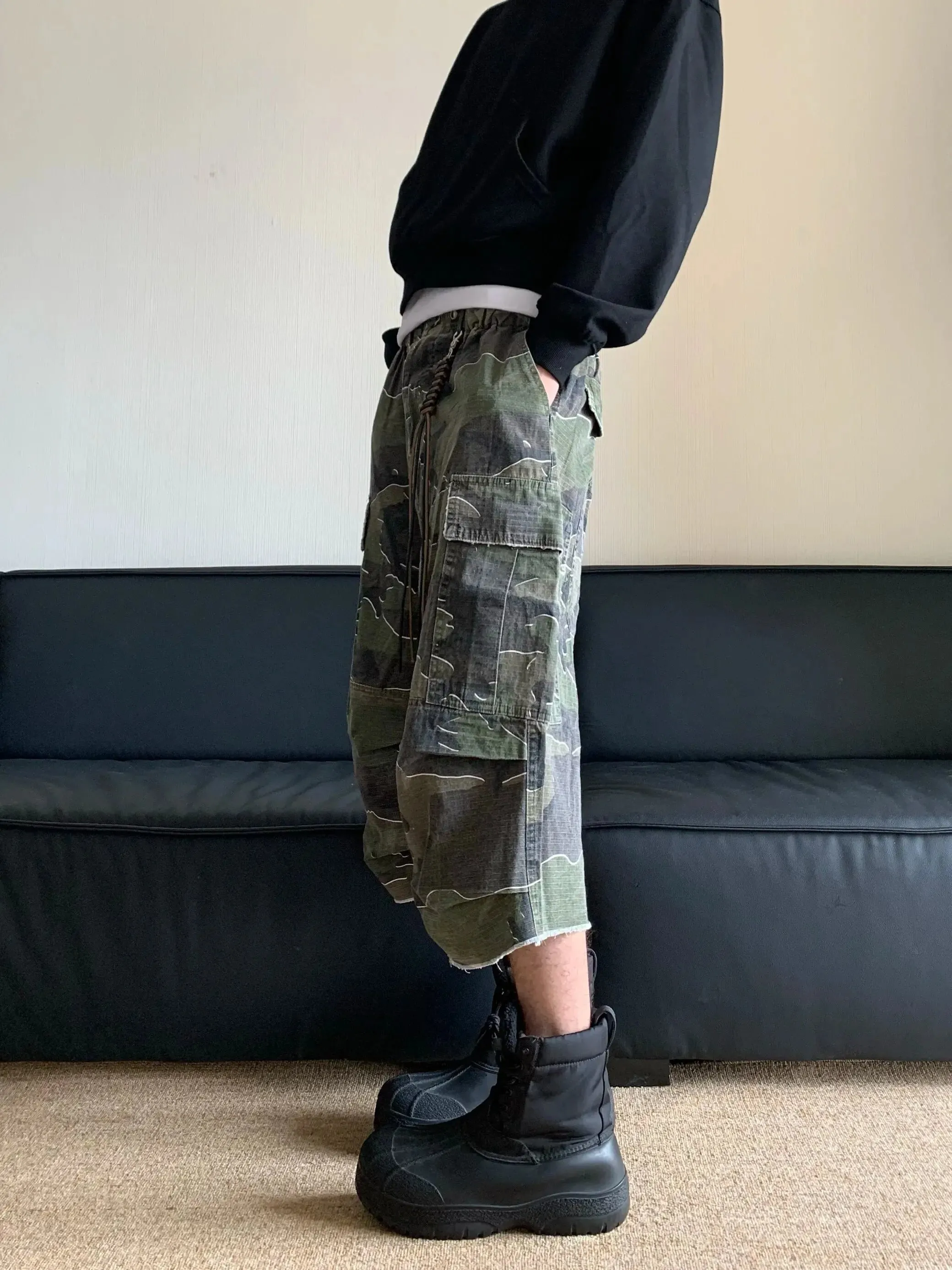 Oversized Retro Washed Camouflage Baggy Jort