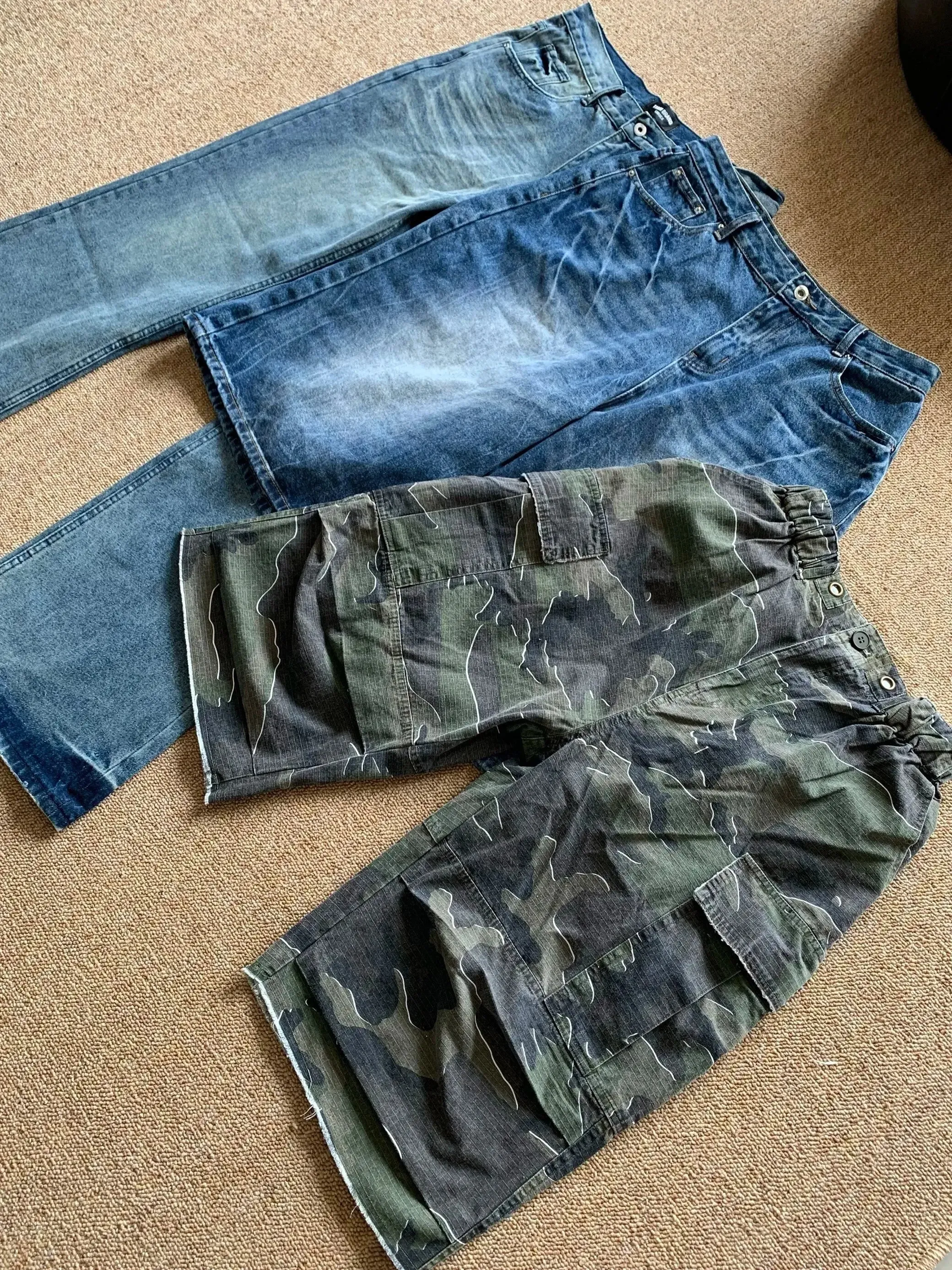 Oversized Retro Washed Camouflage Baggy Jort