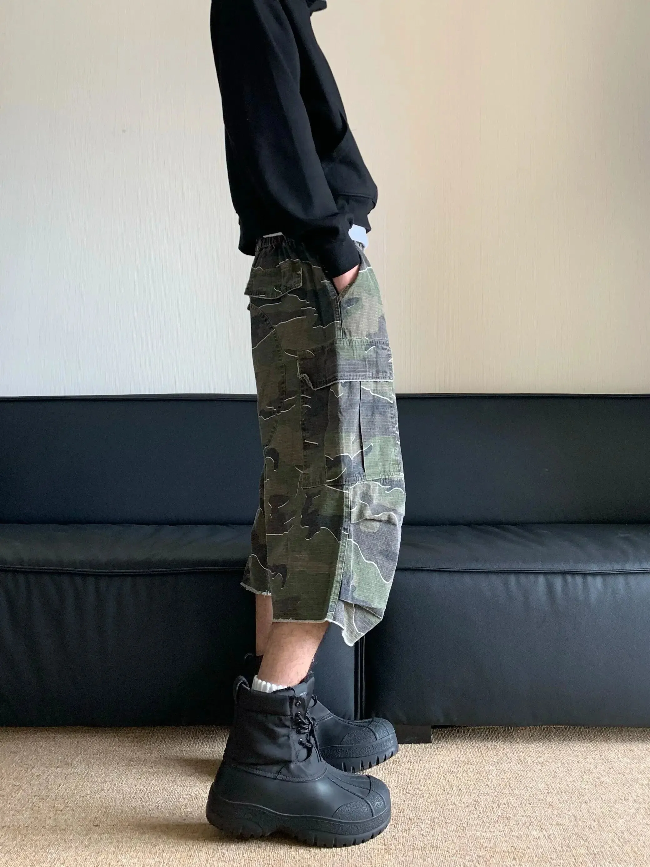 Oversized Retro Washed Camouflage Baggy Jort