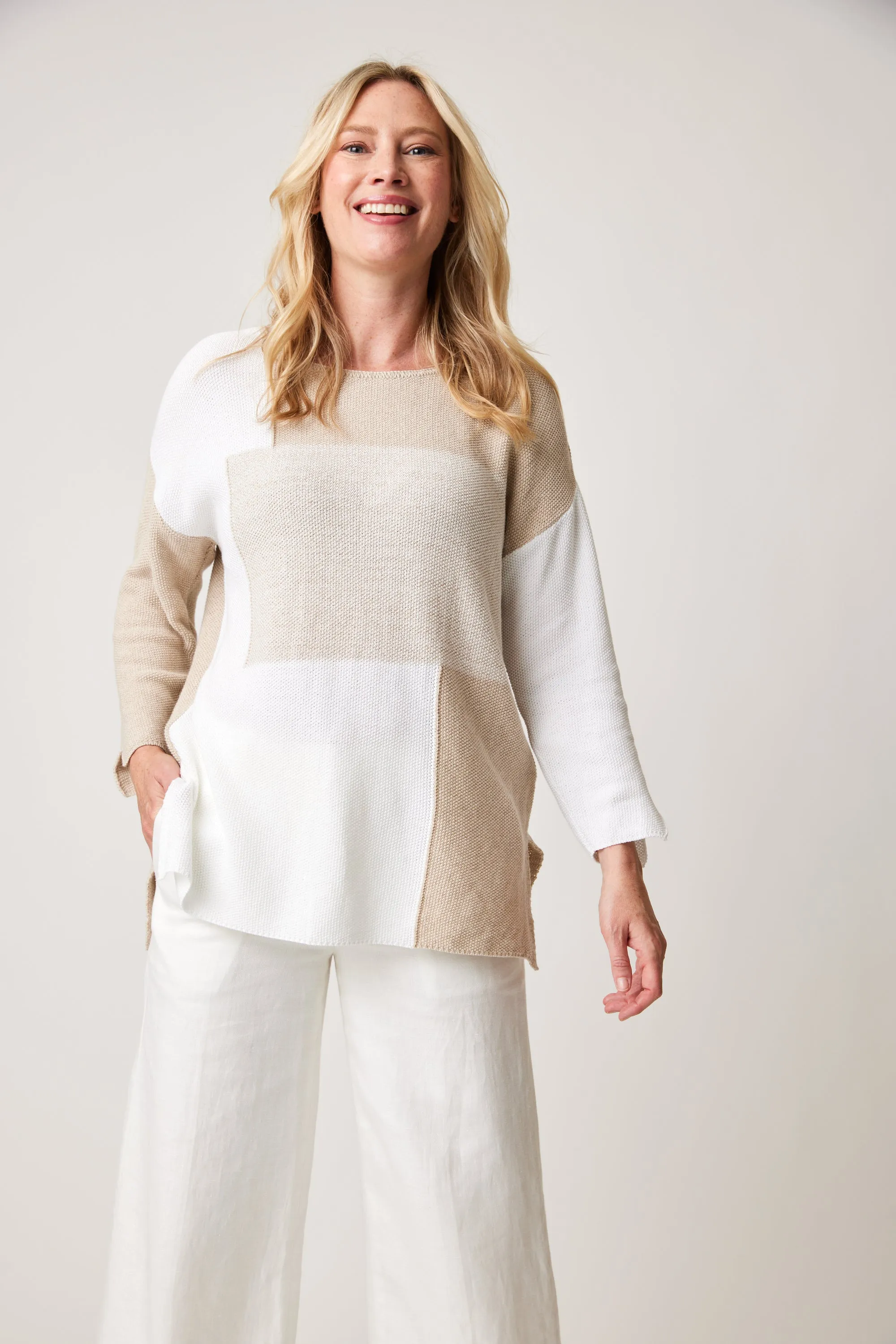 Parkhurst-Spring 2024-80103-Santorini Tunic-White/Sandstone