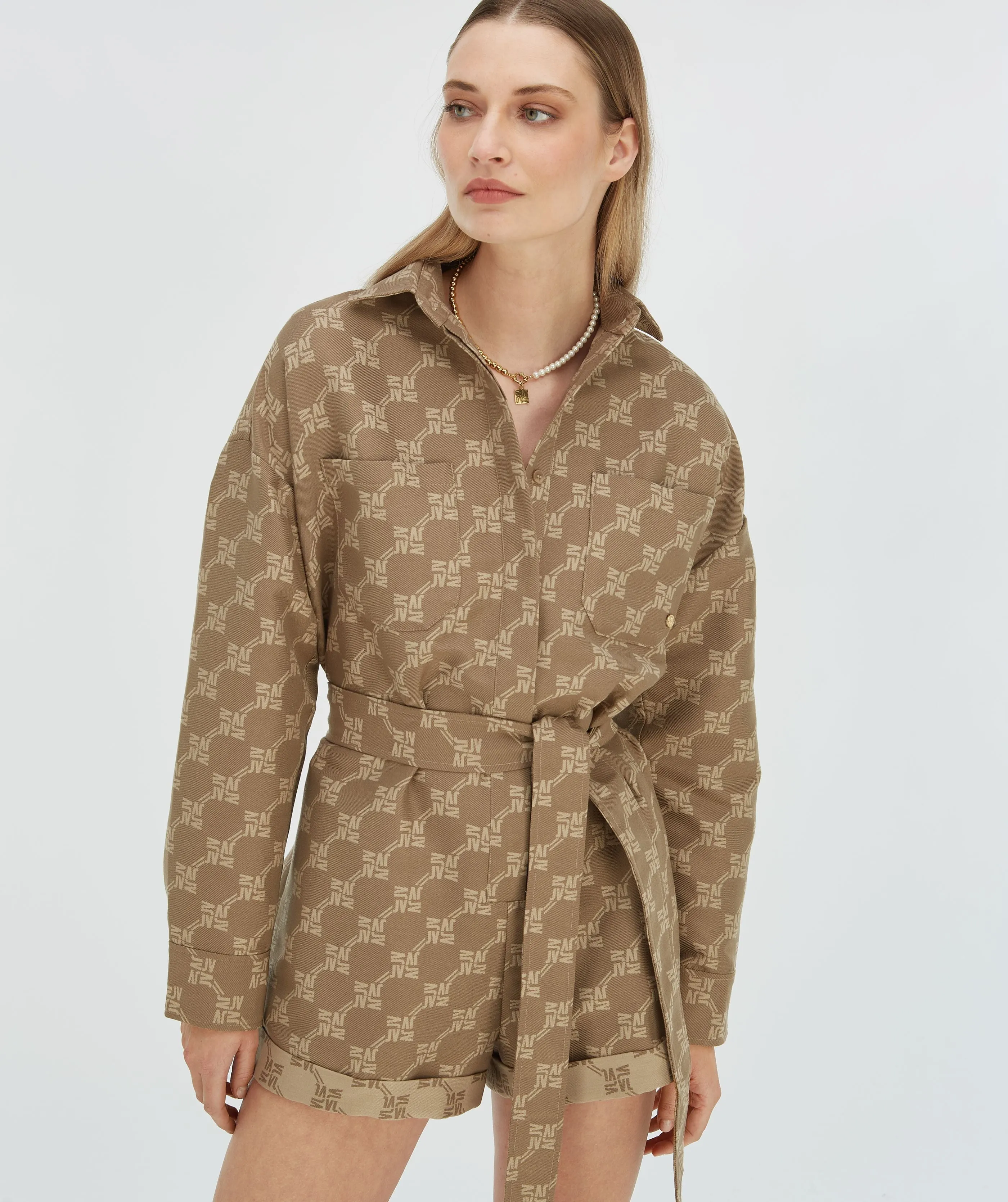 PIEN playsuit with logo print - mink