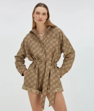 PIEN playsuit with logo print - mink
