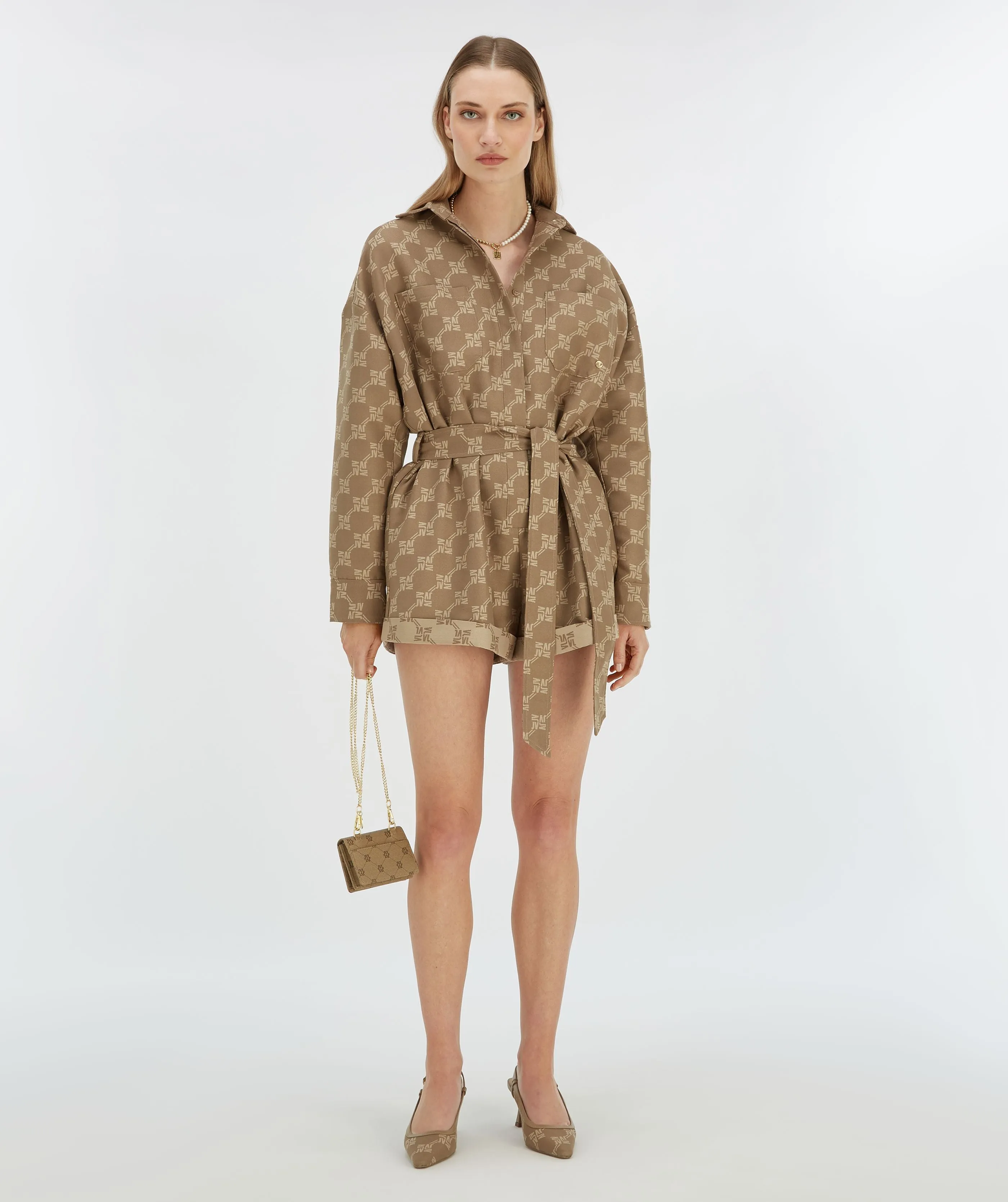 PIEN playsuit with logo print - mink