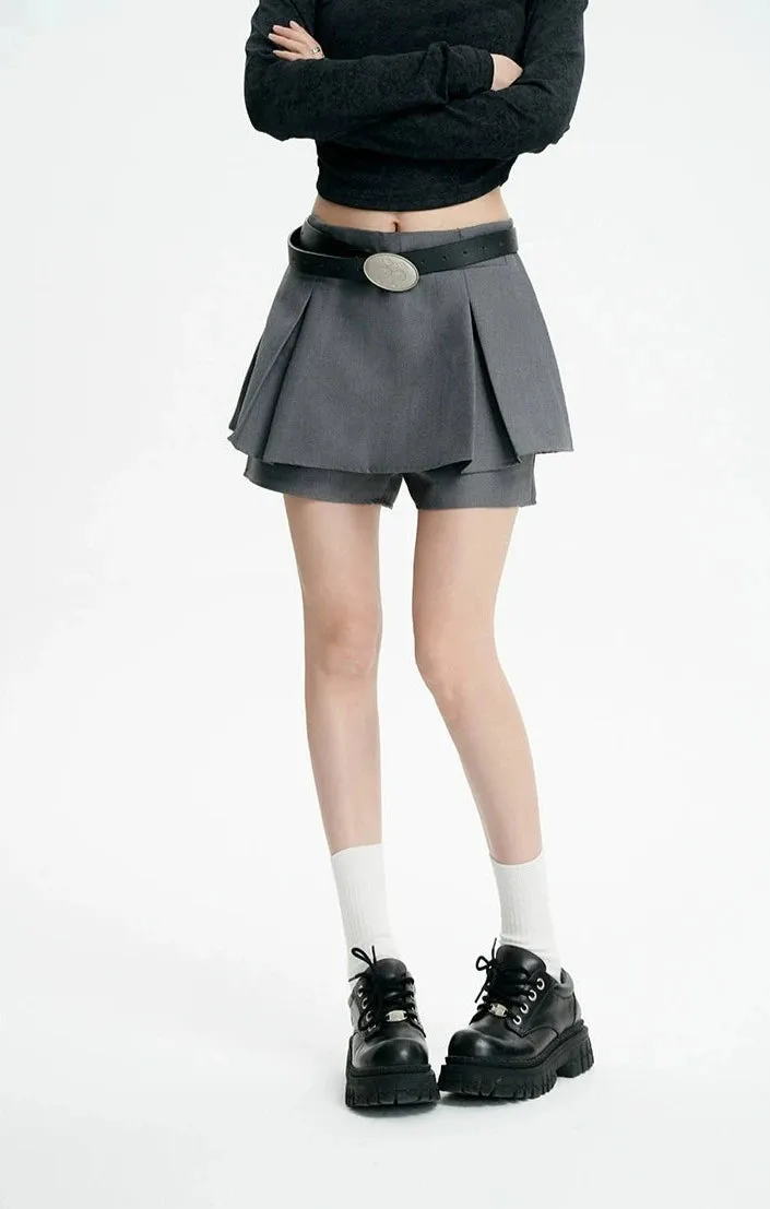 Pleated Mini Skirt with Oversized Belt Detail