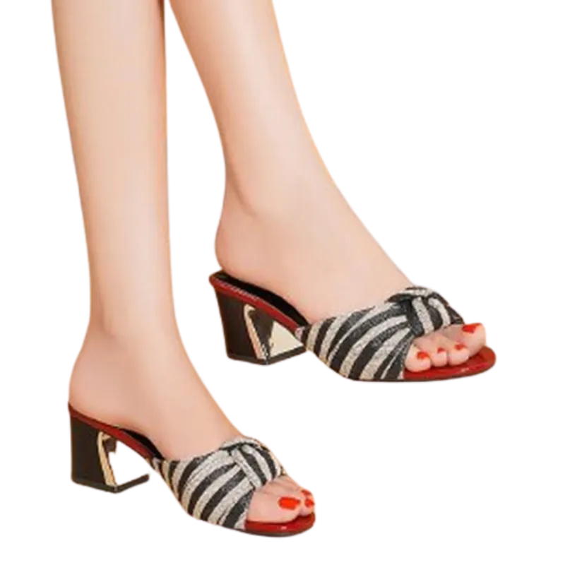 Red Butterfly-Knot Square Heel