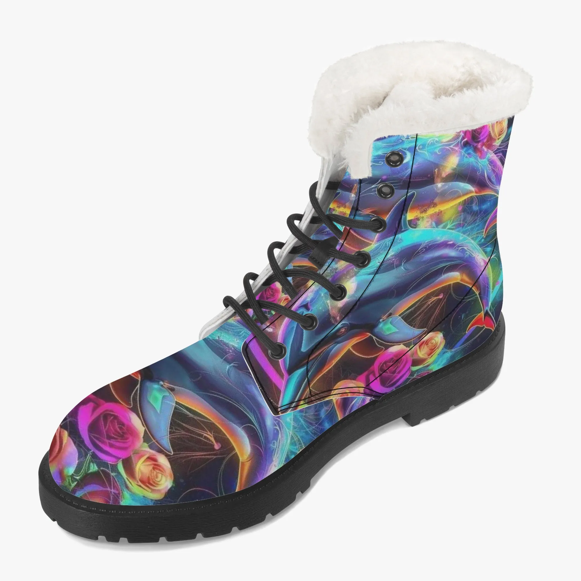 Rose Coloured Dolphins Faux Fur Leather Boots