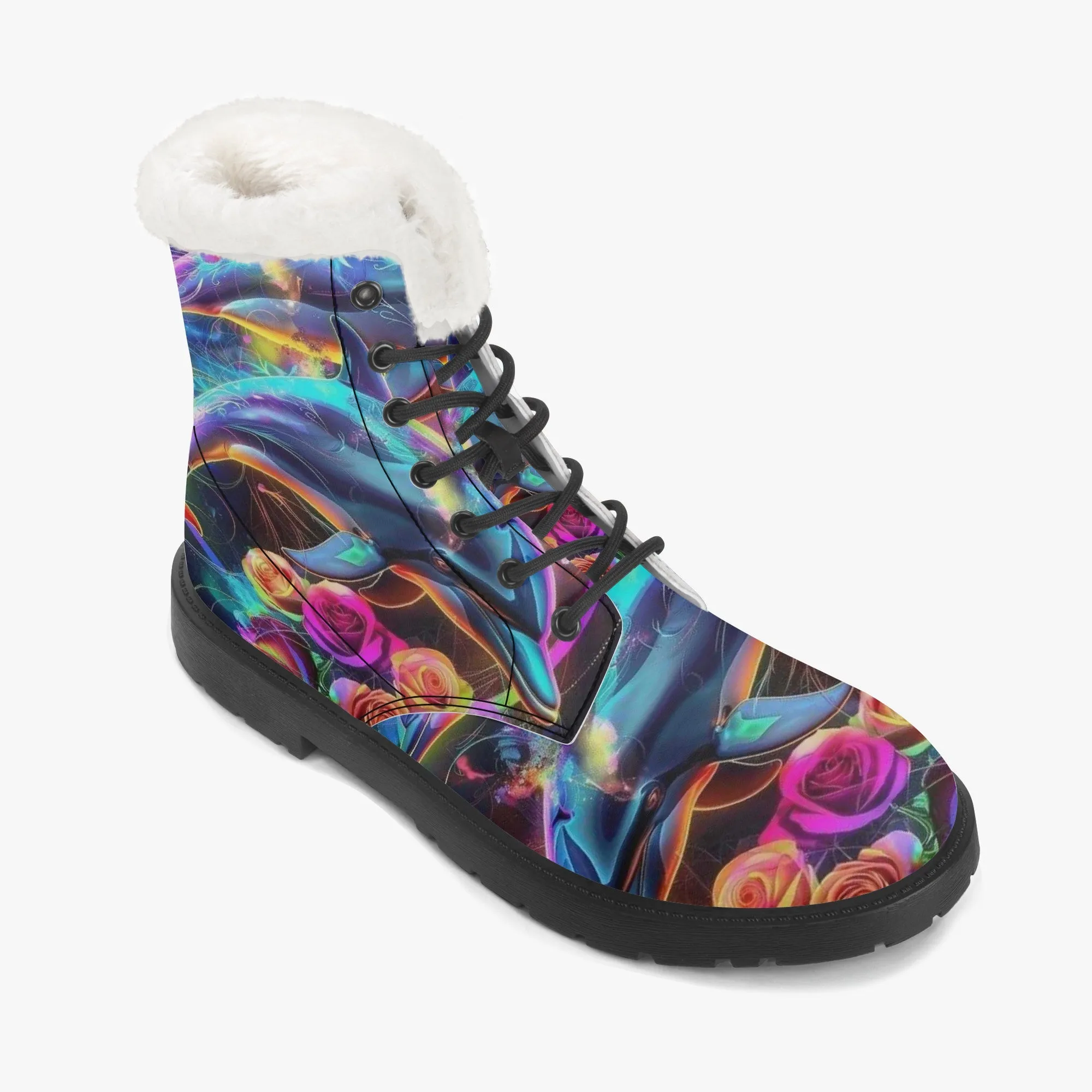 Rose Coloured Dolphins Faux Fur Leather Boots