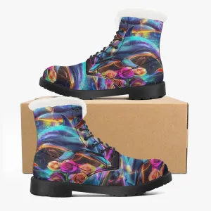Rose Coloured Dolphins Faux Fur Leather Boots