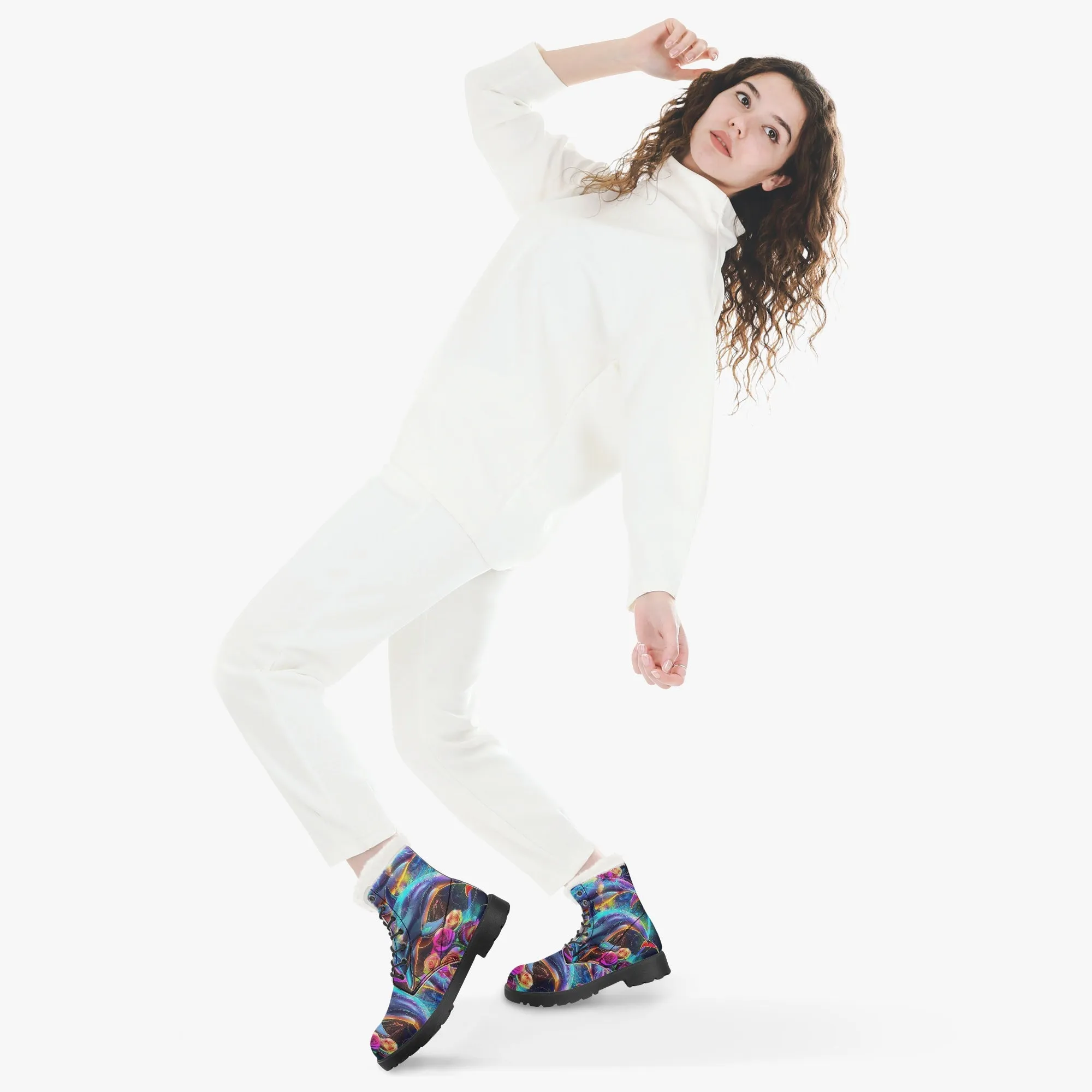 Rose Coloured Dolphins Faux Fur Leather Boots