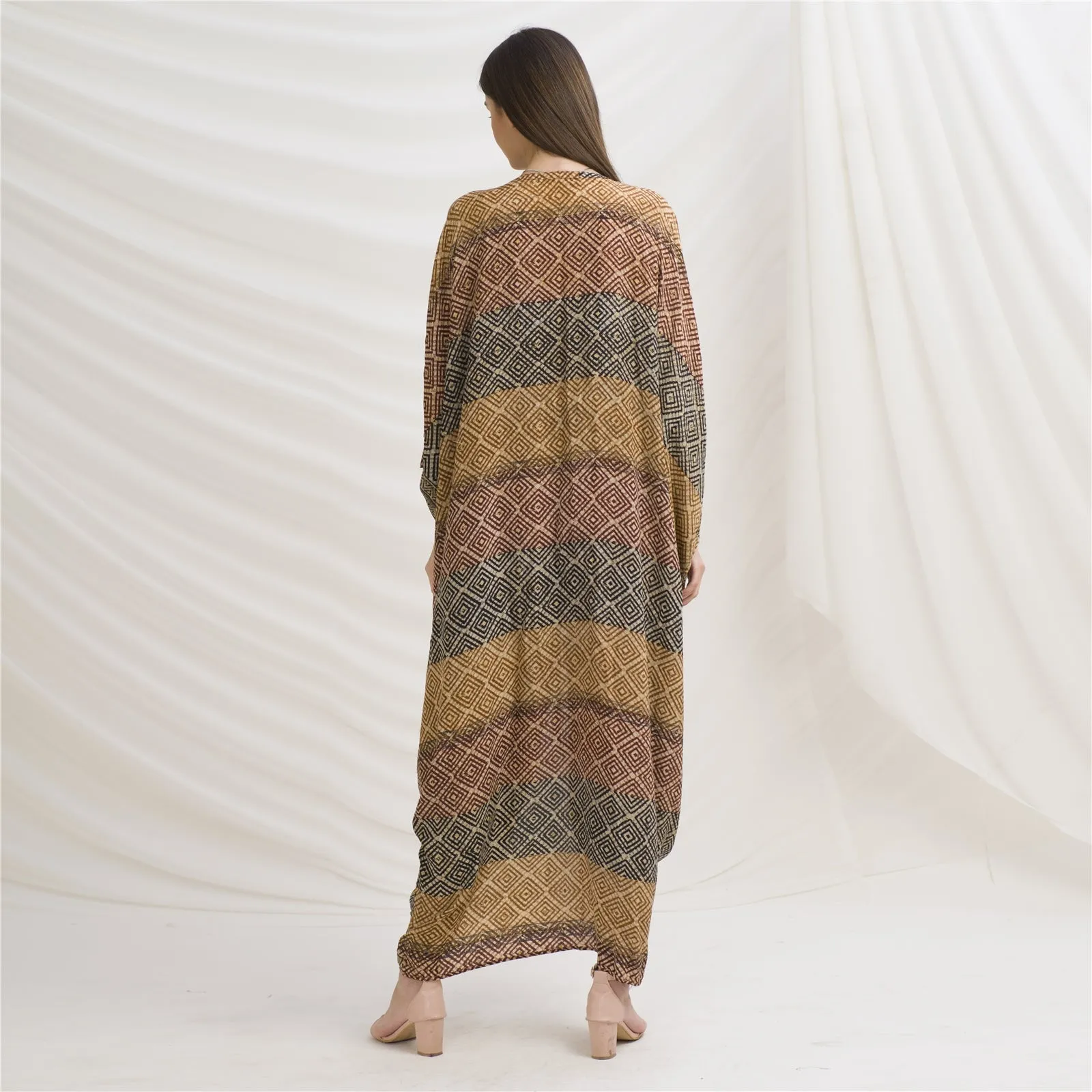 Sanskriti Vintage High Low Kaftan, Pure Crepe Silk Upcycled Sari, Free Size