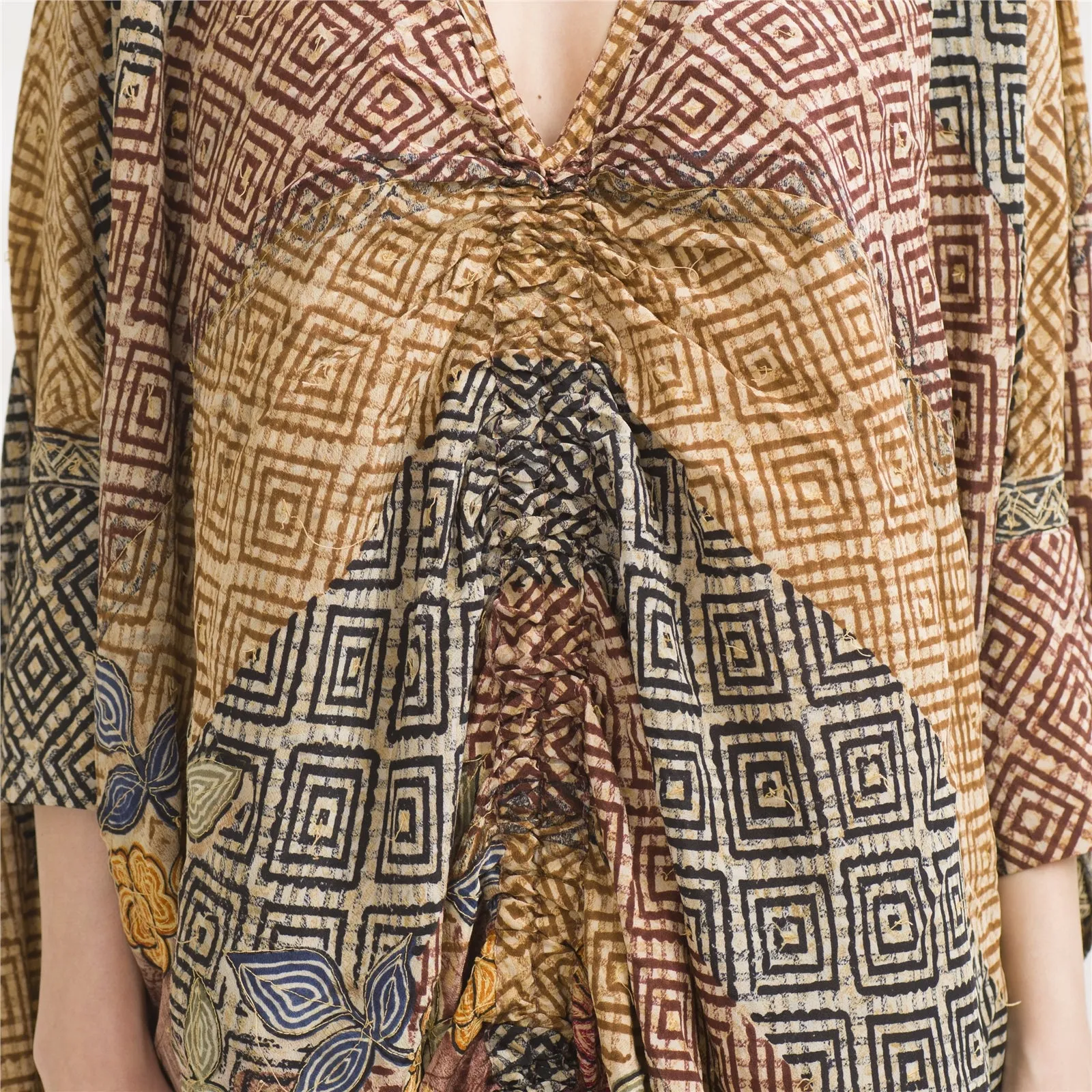 Sanskriti Vintage High Low Kaftan, Pure Crepe Silk Upcycled Sari, Free Size