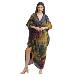 Sanskriti Vintage High Low Kaftan, Pure Crepe Silk Upcycled Sari, Free Size