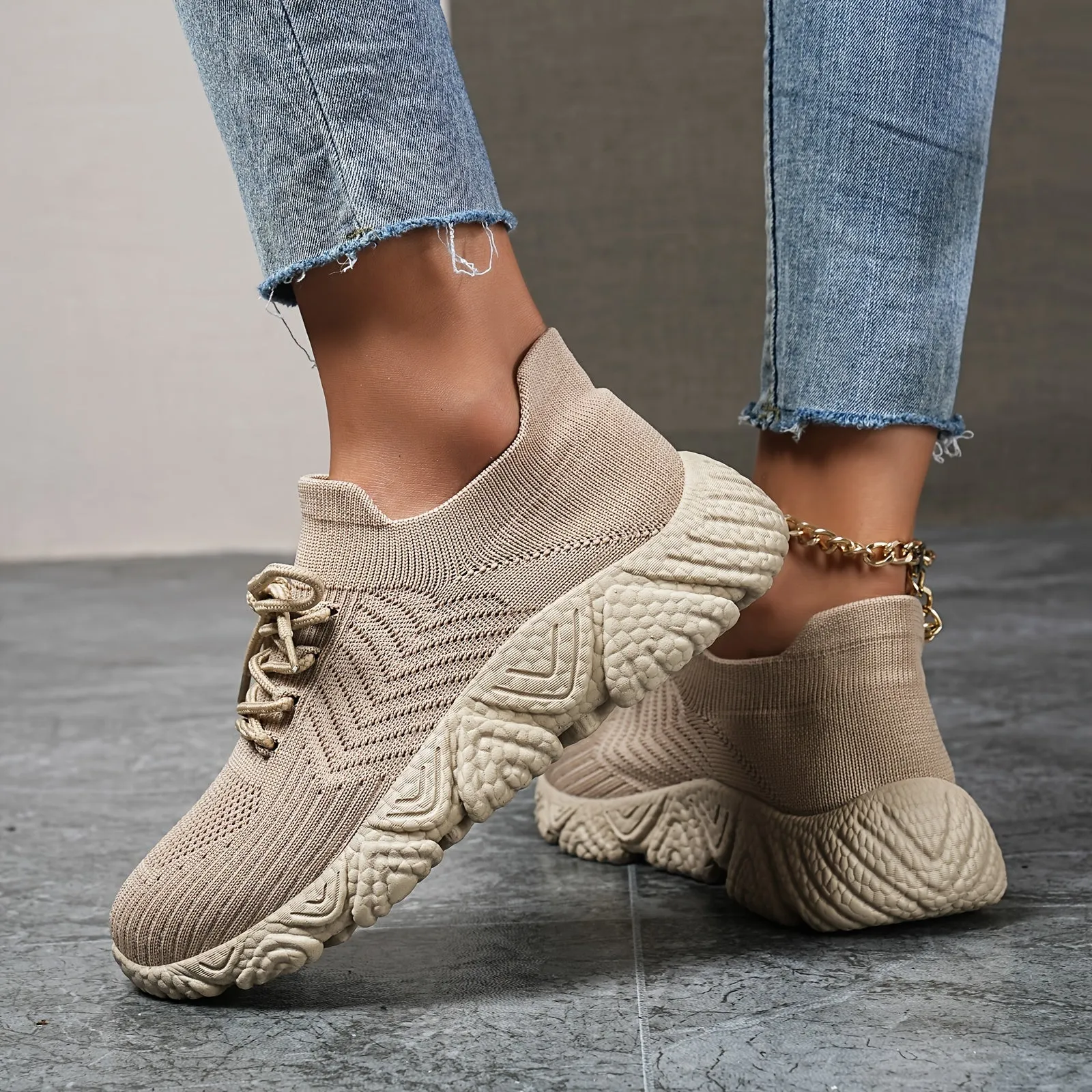 Simple Mesh Breathable Low Top Chunky Sneakers, Comfortable Solid Color Running Shoes, Women's Footwear