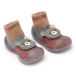Skidders Baby Grip Shoes Bear Dark Maroon & Grey(3-6 Months)