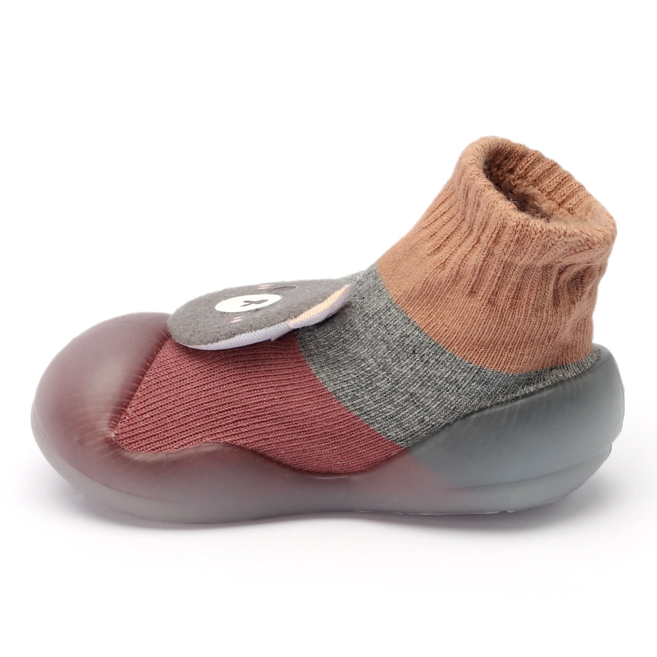 Skidders Baby Grip Shoes Bear Dark Maroon & Grey(3-6 Months)