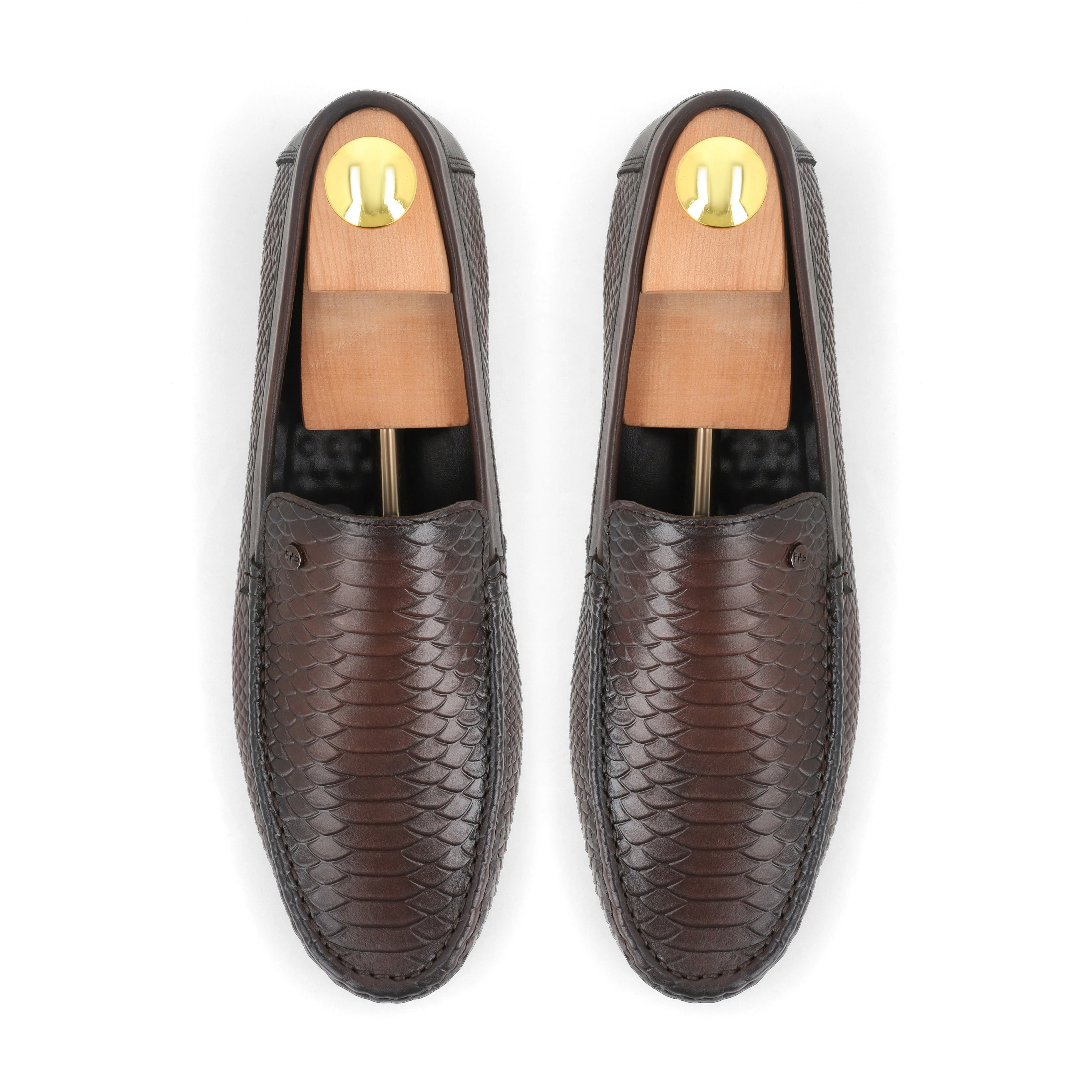 Snakeskin Embossed Moccasins - Brown