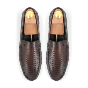Snakeskin Embossed Moccasins - Brown